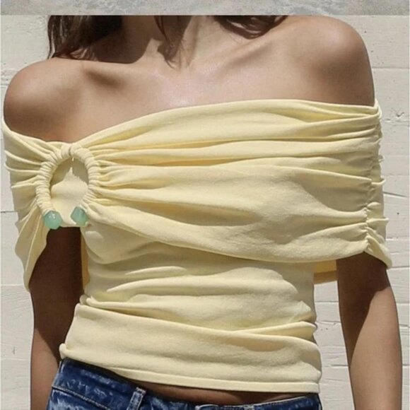 ZARA OFF-THE-SHOULDER BASIC KNIT TOP - Picture 1 of 6